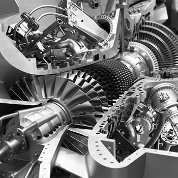 engine of an airplane in section black and white